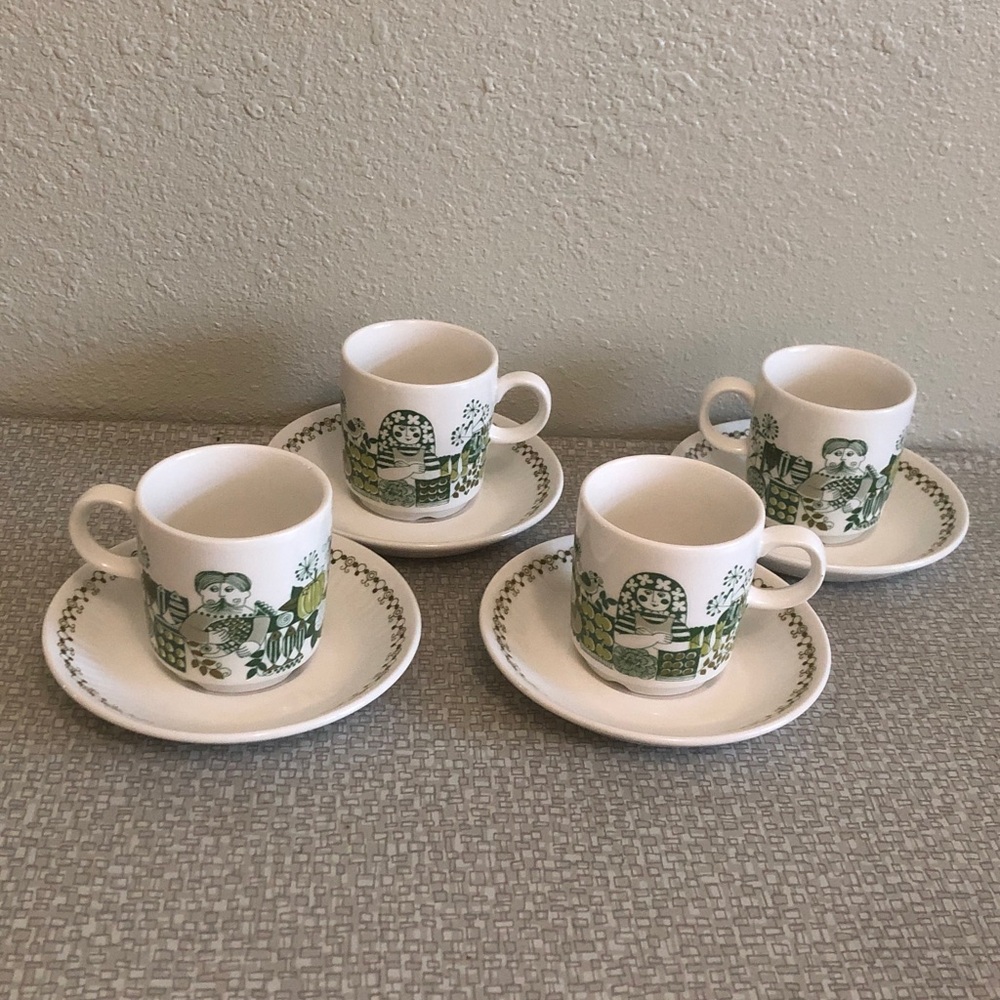 Vintage Turi-Design “Market” 4 Cups & 4 Saucers Set, Made in Norway